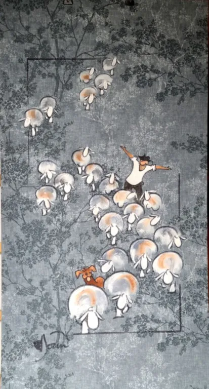 Papier peint berger et son troupeau