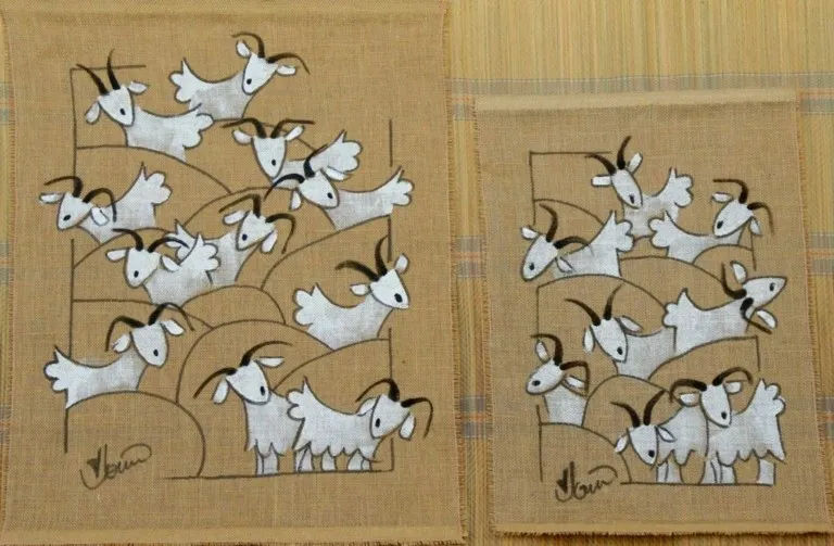 tableau toile de jute modèle chèvres tableau toile de jute modèle chèvres