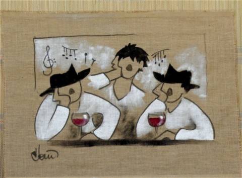 tableau toile de jute modèle Chanteurs au comptoir